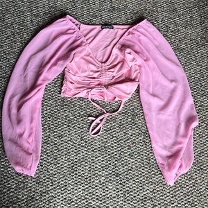 BABY PINK BALLOON SLEEVE CROP TOP